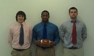 2012 Hamilton College football team captains. Left to right: Jordan Eck '12, Camron Waugh '12 and Mike MacDonald '12.